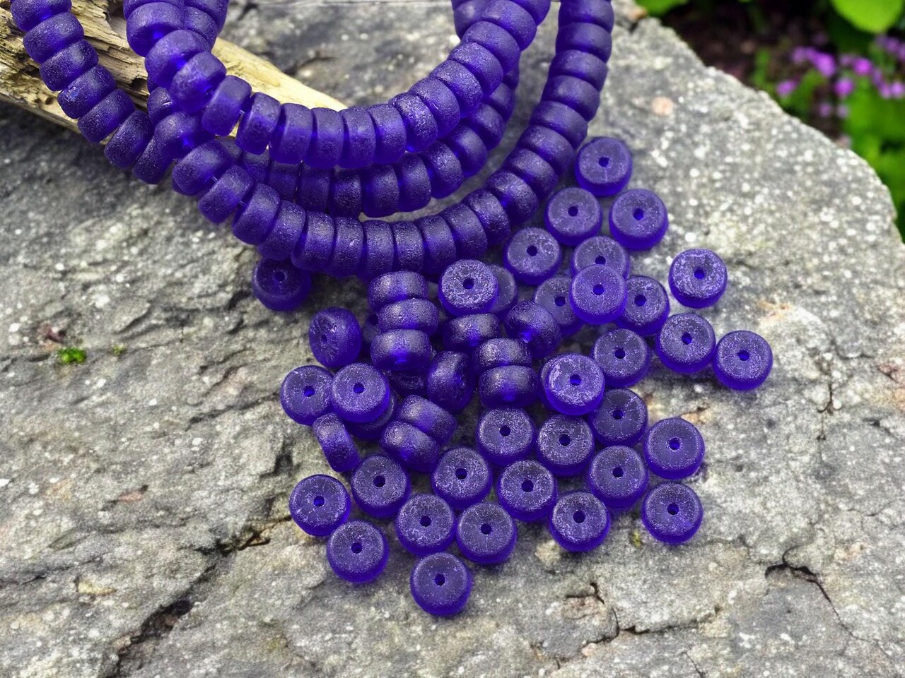*50* 6x3mm Purple Washed Etched Sapphire Heishi Rondelle Beads